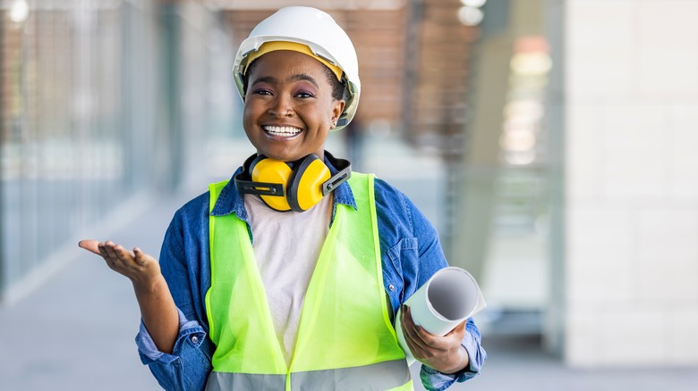 construction worker woman with equipment