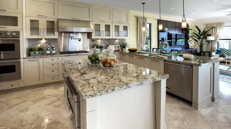 Kitchen with marble tile flooring