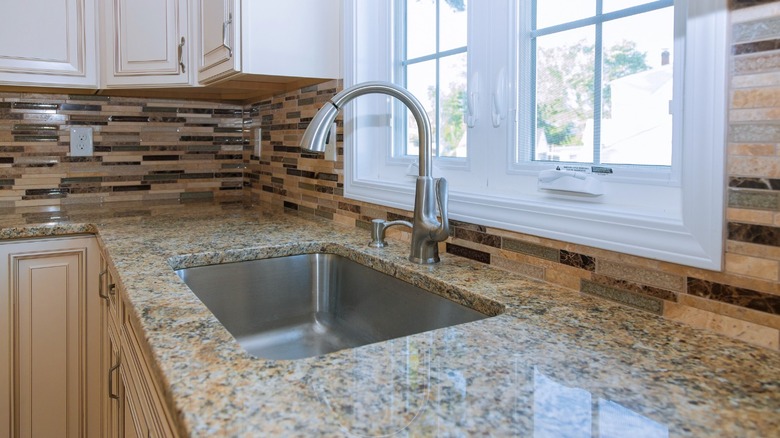 Tan granite kitchen countertop