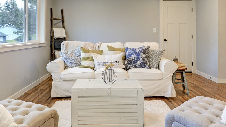 white slipcover on couch