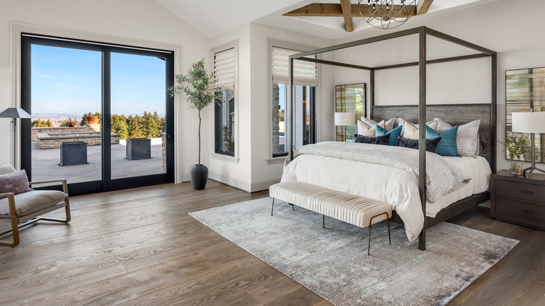 Bedroom with wood floors