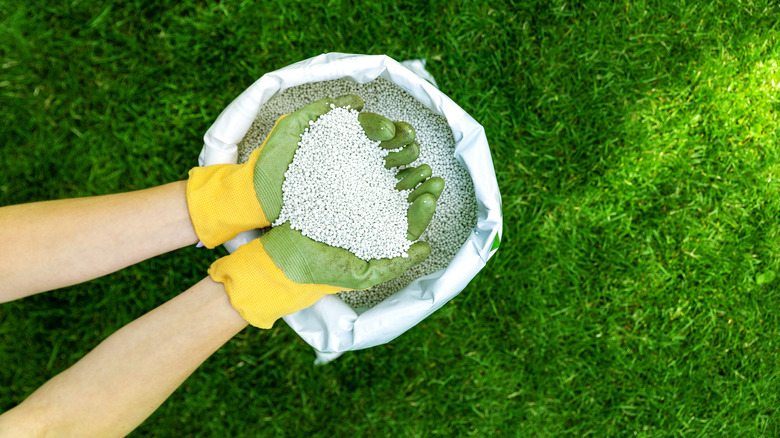 gloves scooping gravel