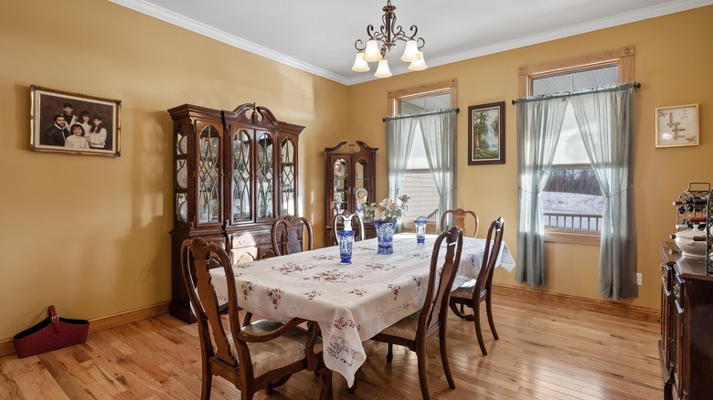 An outdated dining room with no people