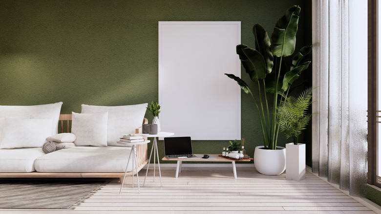 green and white living room 