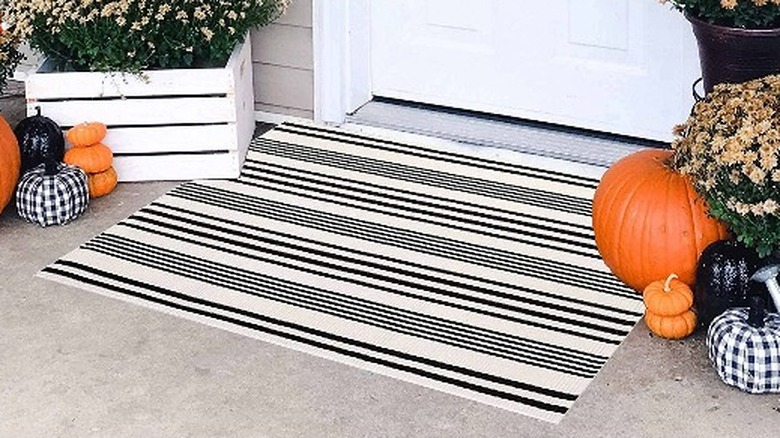 Black and white striped rug