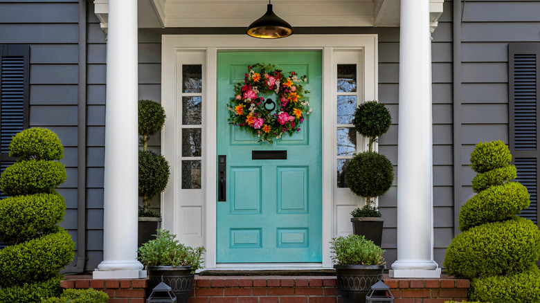 Front door with festive wreath 