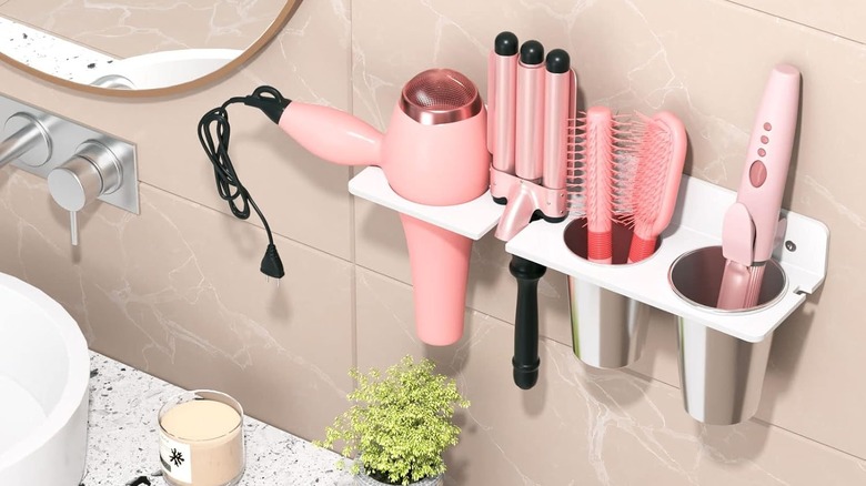 wall mounted acrylic hair tool organizer