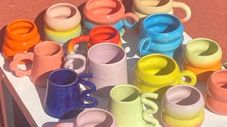 Colorful variety of mugs