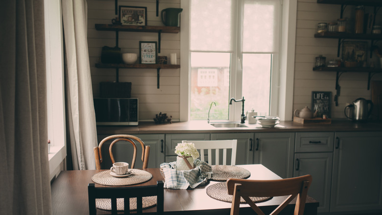 kitchen with open shelving