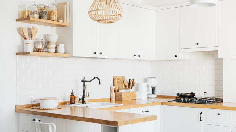 modern kitchen with open shelving