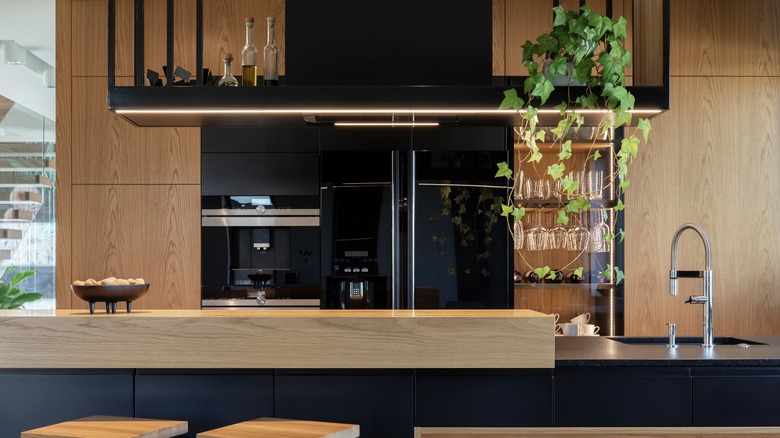 Matte black appliances in kitchen