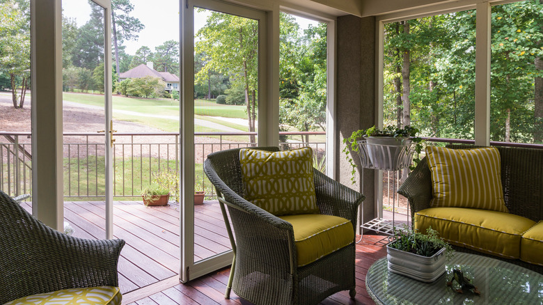 Screened-in porch with French doors