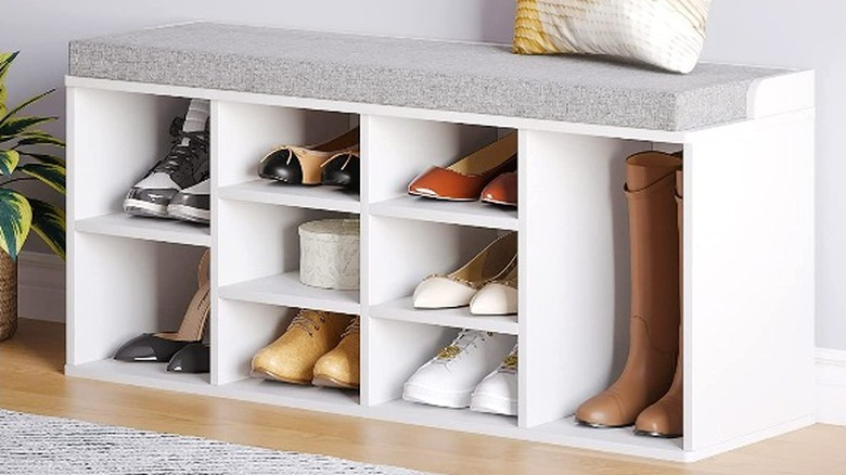 White shoe storage bench