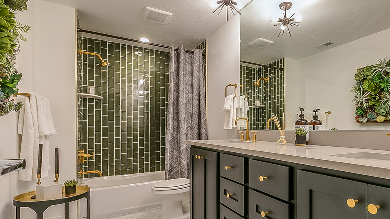 Green shower tile