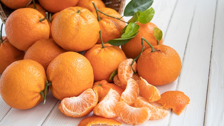 Basket of spilled oranges