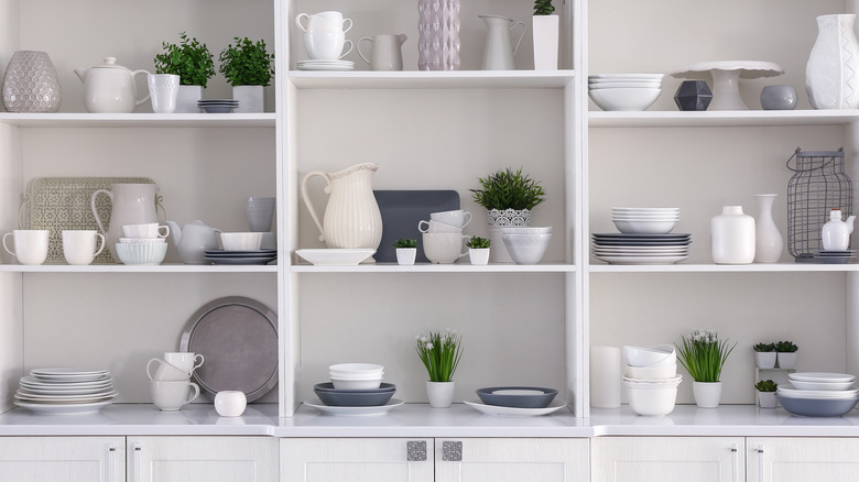 Shelves with different sized items