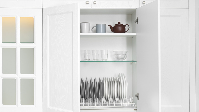 Dishes in a cabinet