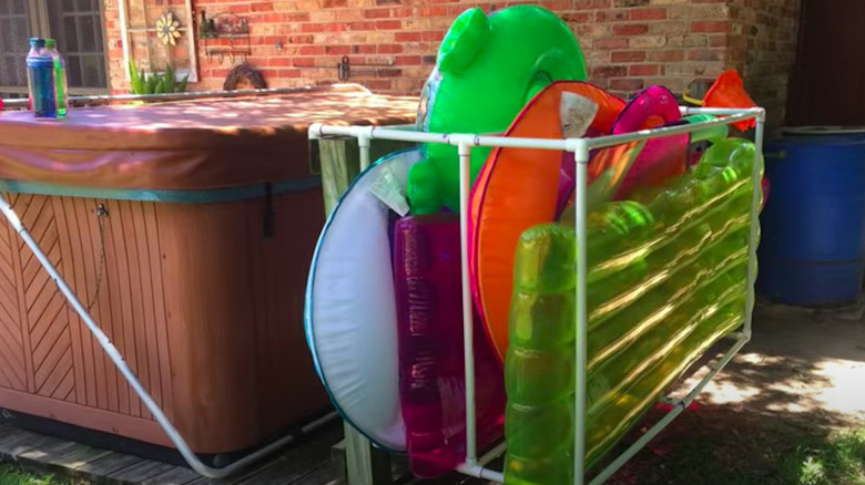 Pool floats in PVC caddy