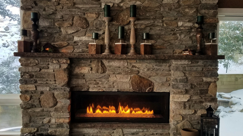 stone veneer on fireplace