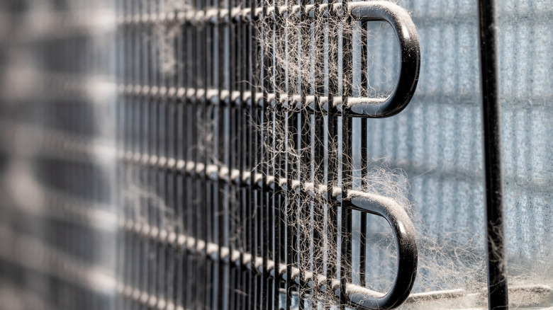 Dusty fridge coils close up