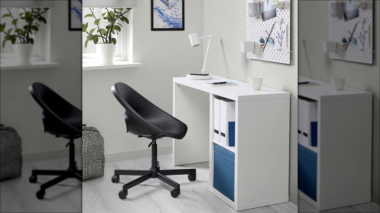 white desk with cabinet