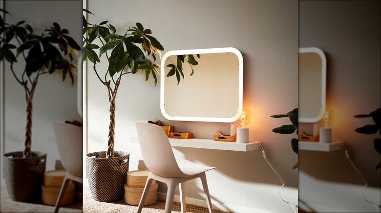 floating shelf with mirror