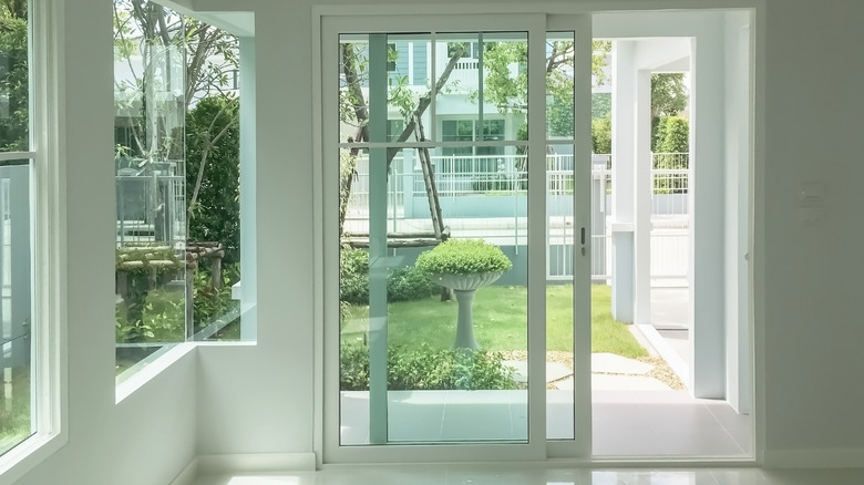 White trim sliding glass doors