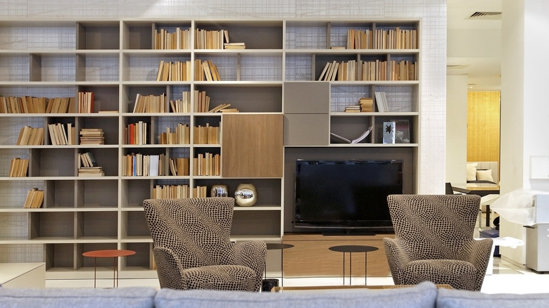 bookshelves in living room 