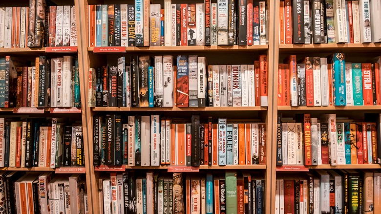 lots of books on bookcase