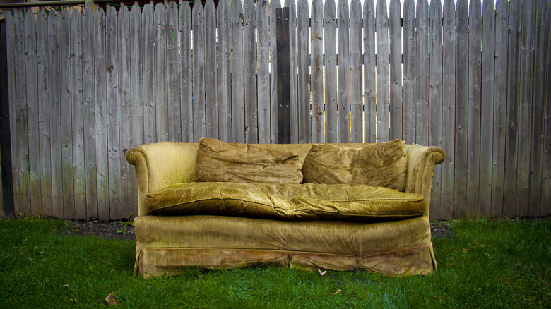 sagging velvet couch