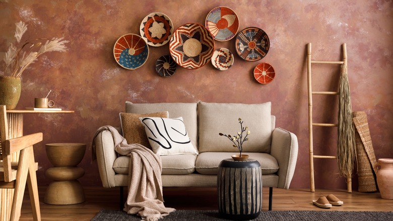 baskets above couch