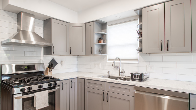 Light gray Shaker kitchen cabinetry