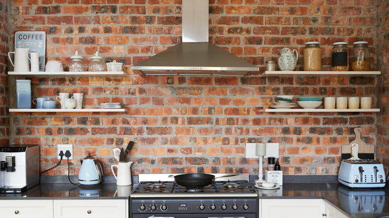 Exposed brick in kitchen