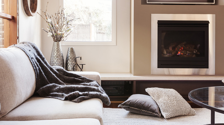 Interior with gas log fireplace