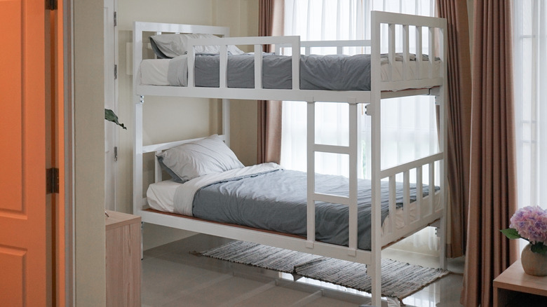 White wooden bunk bed