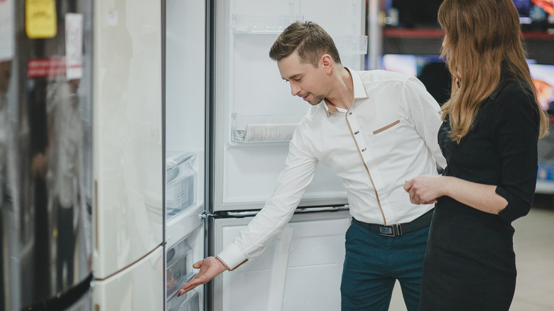 Customers choosing fridge