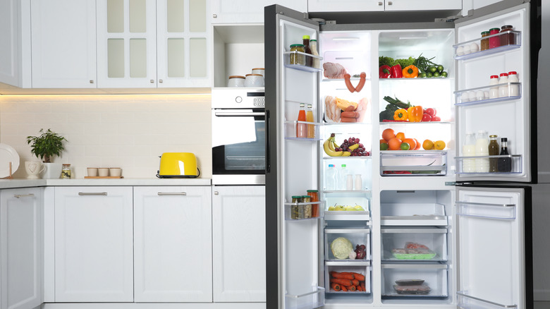 Open fridge with food