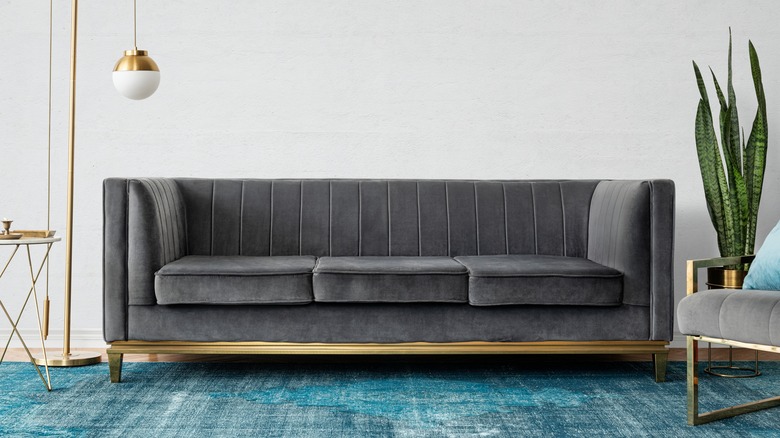 gray velvet sofa