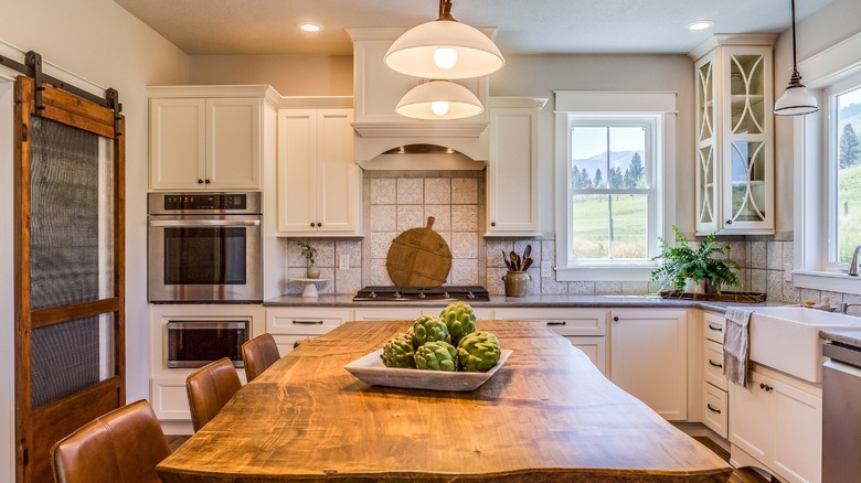 Country kitchen with farmhouse sink