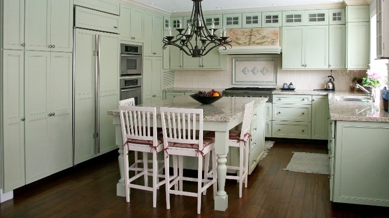 Pastel green farmhouse country kitchen