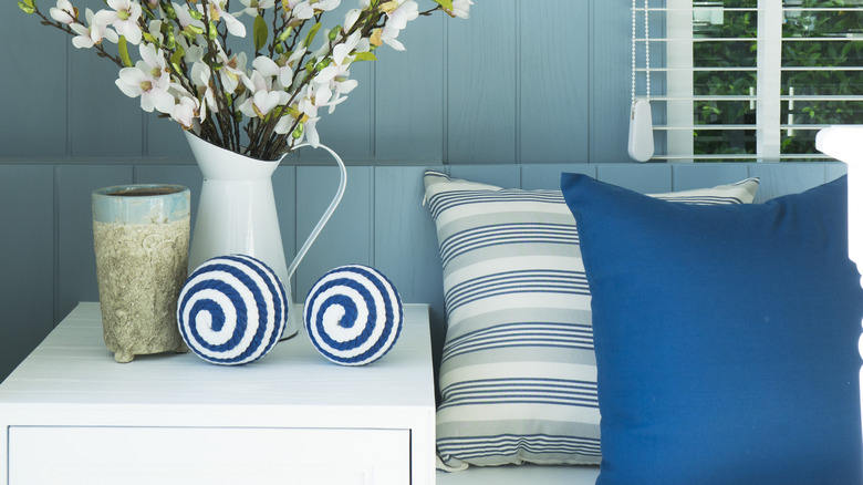 Blue pillows and decor accessories