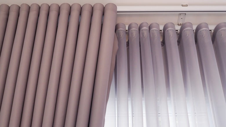 Thick gray curtains