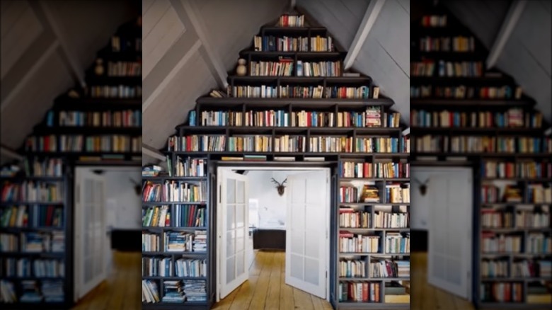 built-in bookcase around a doorway