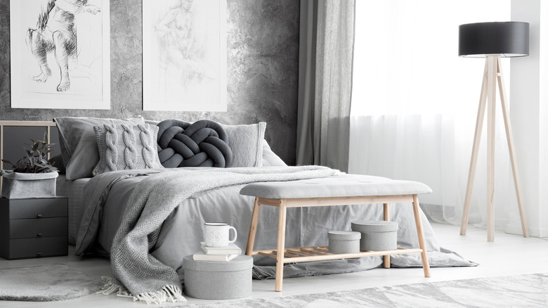 sunlit charcoal gray bedroom