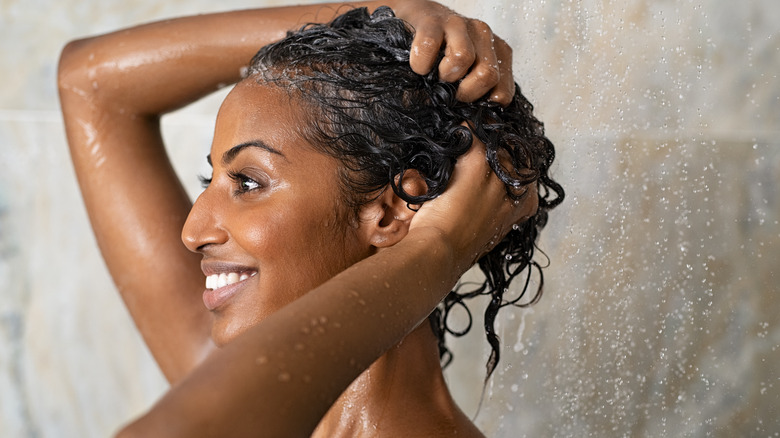 Woman washing hair