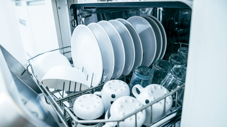 white dishes in dishwasher