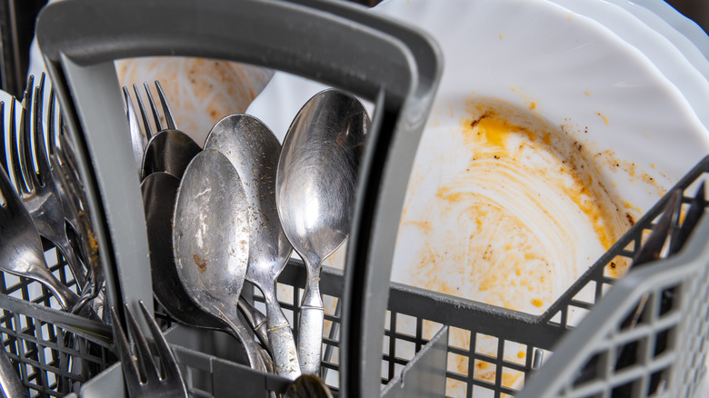 dirty dishes in dishwasher