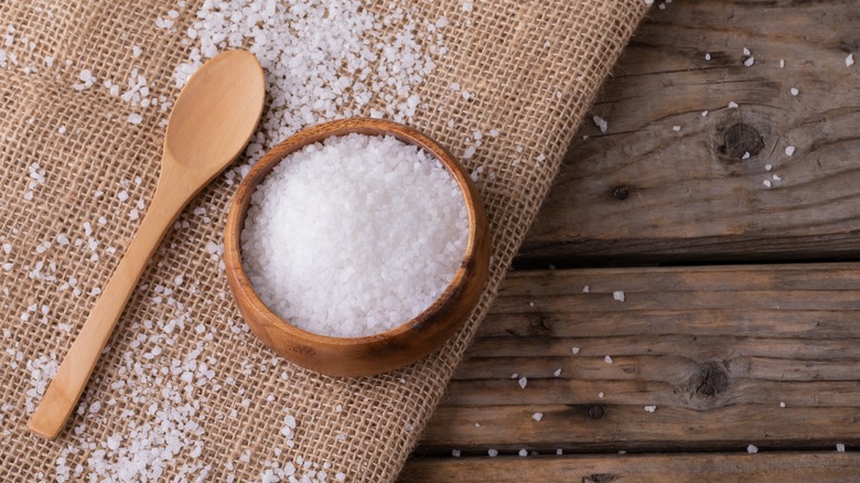 salt in wooden bowl