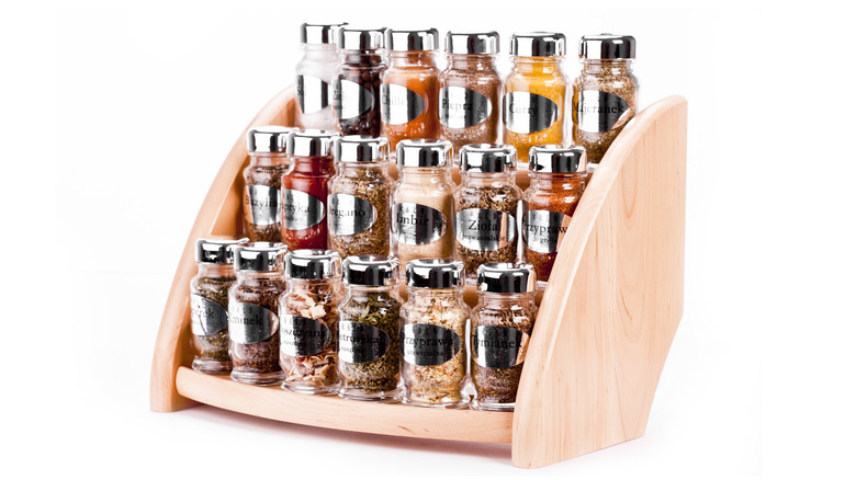 spices on tiered shelf