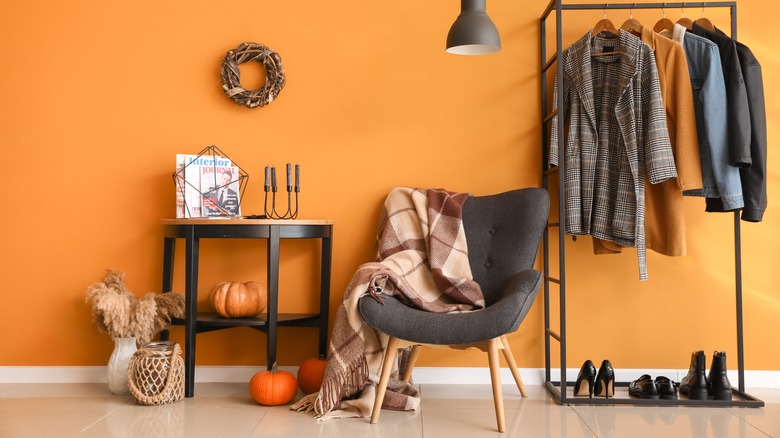 Autumnal furniture on orange background